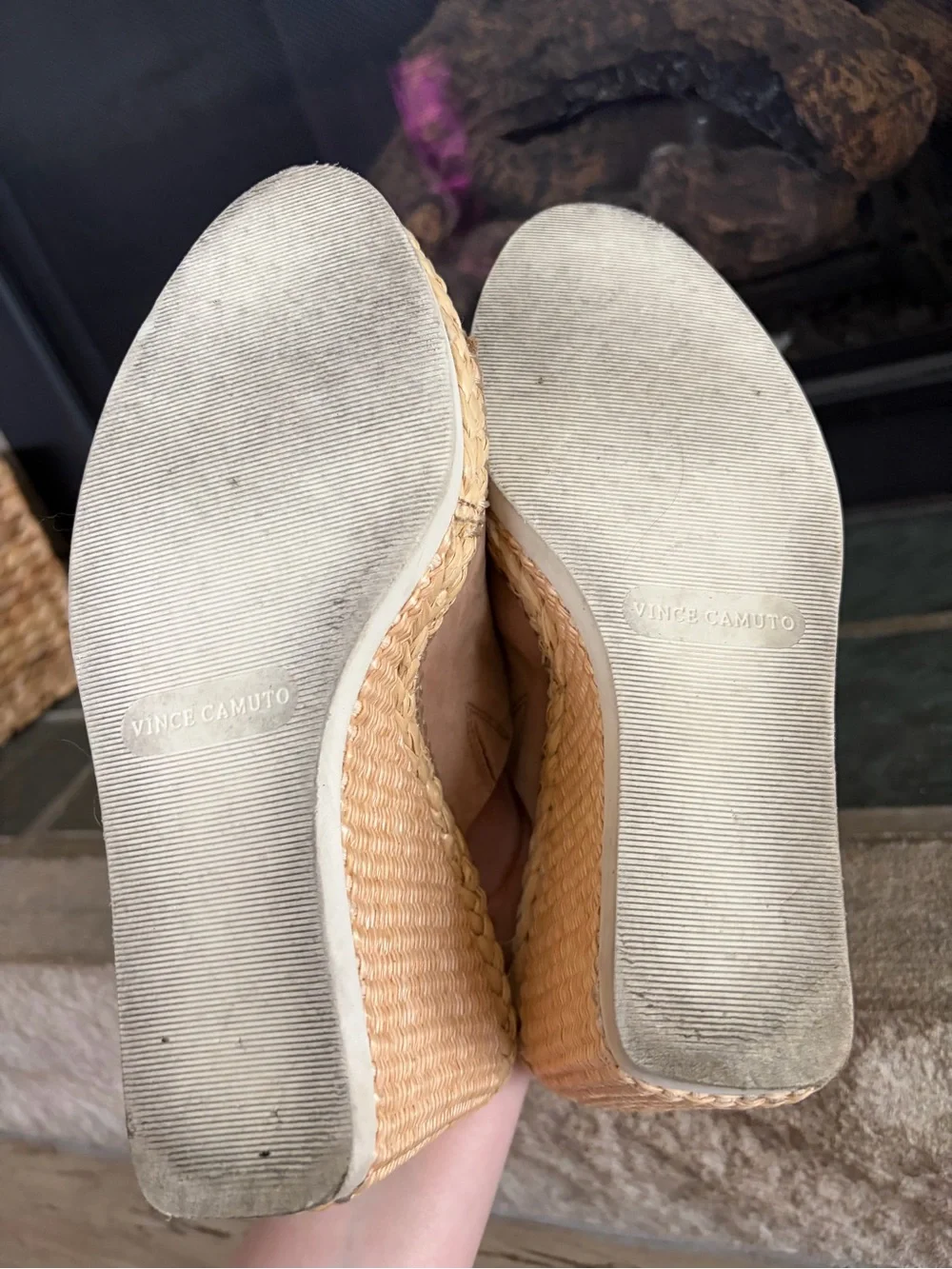 Vince Camuto Tan Leather Espadrille Wedge Mules